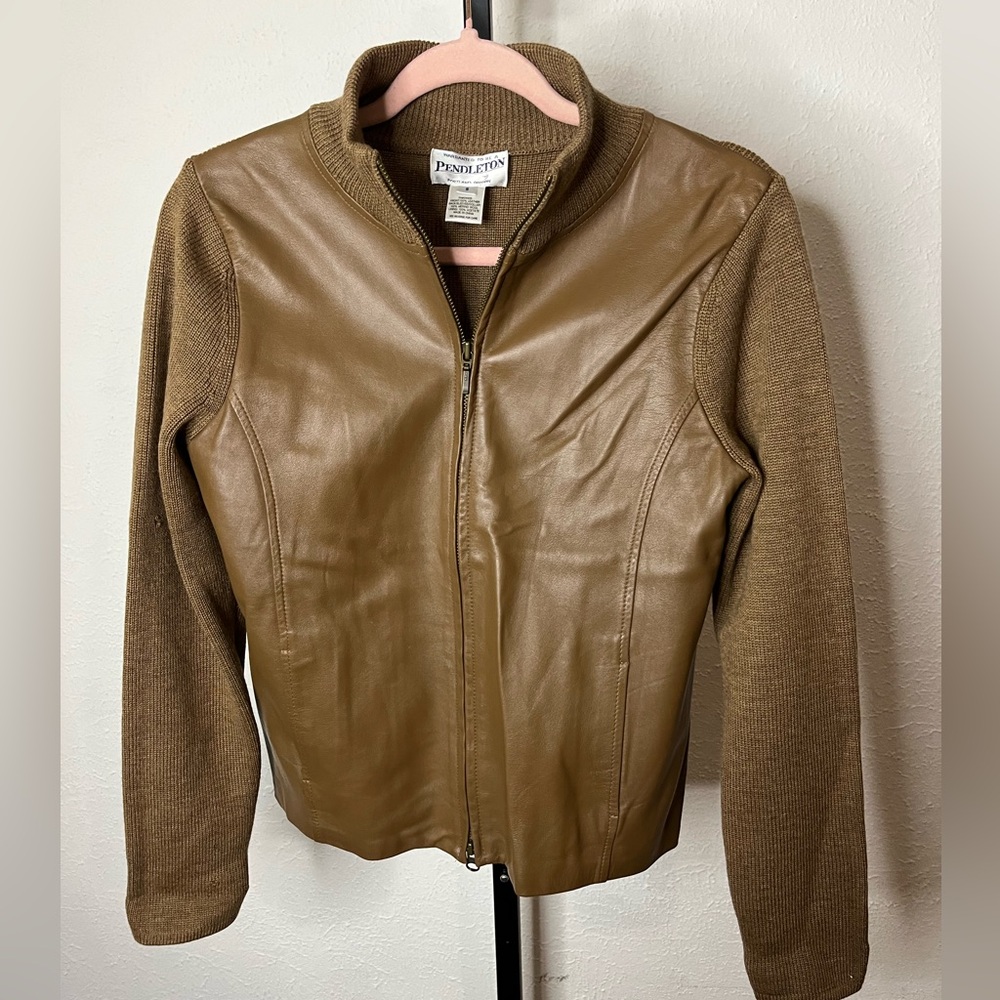 Vintage Pendleton Men's Leather & Wool Brown Jacket Size Small